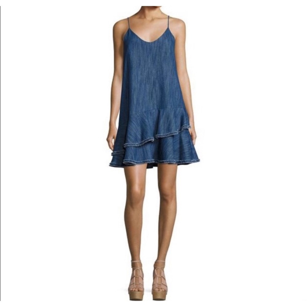 Alexis Chambray
Ruffle Mini Dress Denim Blue Tiered
Spaghetti Strap Boho large